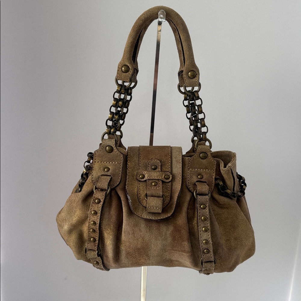 WOMENS ABACO MADE IN FRANCE GOLD DISTRESSED CHAIN SHOULDER HANDBAG